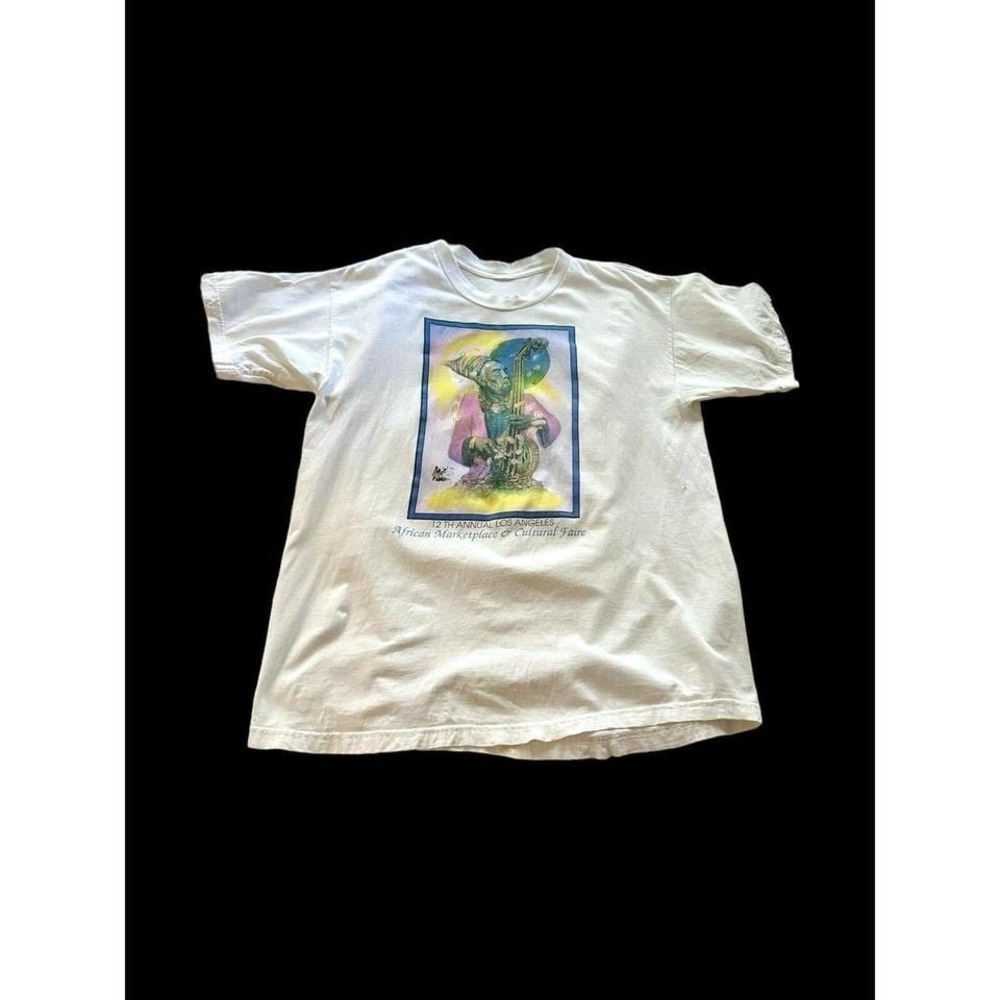 90's Vintage Los Angeles African Culture Fair Tshirt Sz XL Distressed White Boho